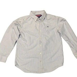 Vineyard Vines button down Shirt Youth L Striped Long Sleeved Whale Logo Blue